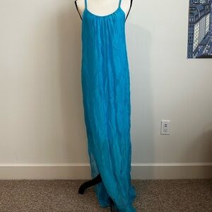 100% silk Scandal Italy maxi dress slit blue new with tags